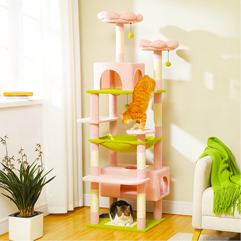 Arbre à chat en peluche 72 po, H 72 po x l 16,9 po x L 20,9 po, Rose