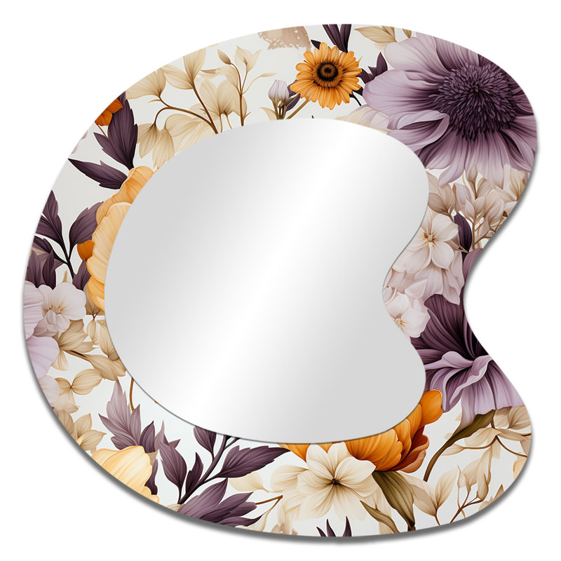 Automne chalet fleurs composition - miroir mural de forme unique floral unique, miroir asymétrique de chalet, art en métal imprimé