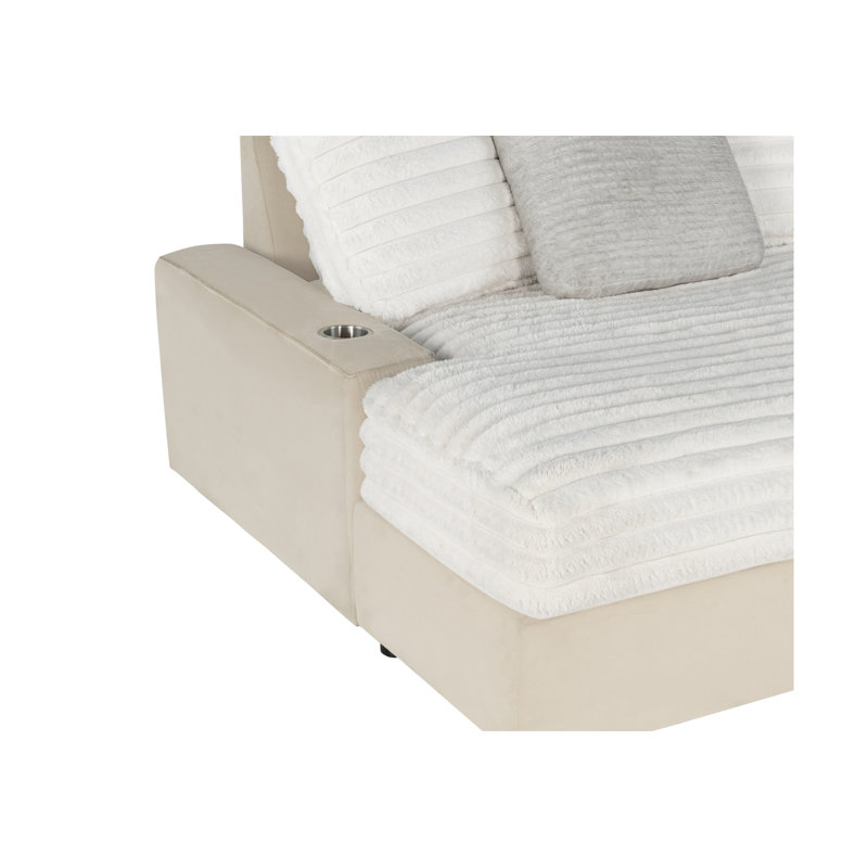 Wide Sofa Bed, 2-Seater Lounger Sofa With USB With Cup Holders, Overstuffed Cushion Sleeper With Skin-Friendly Upholstery