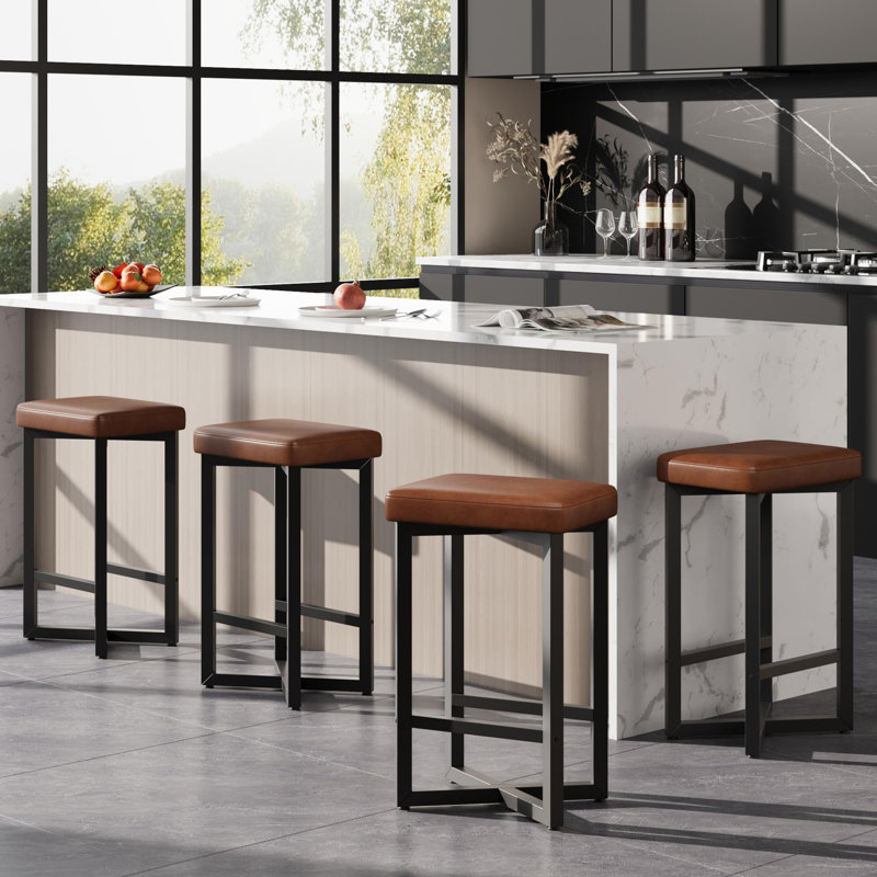 Counter Stool with Metal Frame, 4, Black/Brown