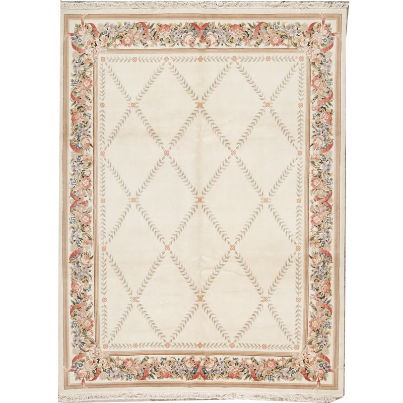 Tapis ivoire et ivoire noué à la main de haute qualité