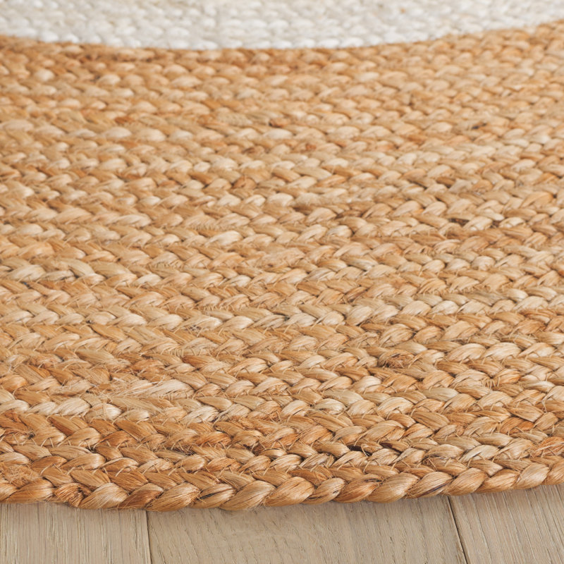 Natural Fiber Handwoven Jute Geometric Rug, Round 5'