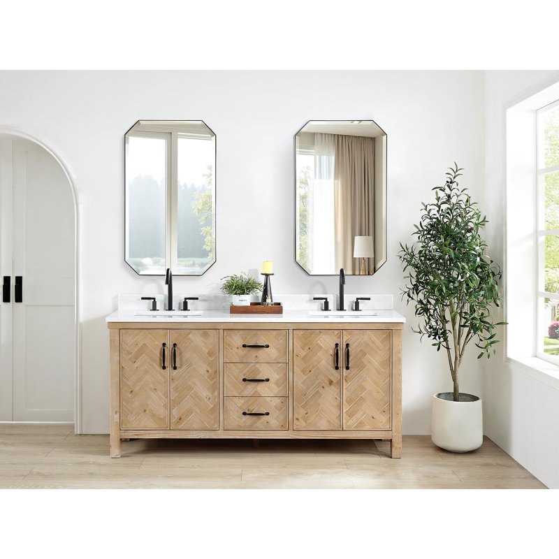 Ensemble de meuble-lavabo double autoportant 72 po avec miroir Javier, Brun antique