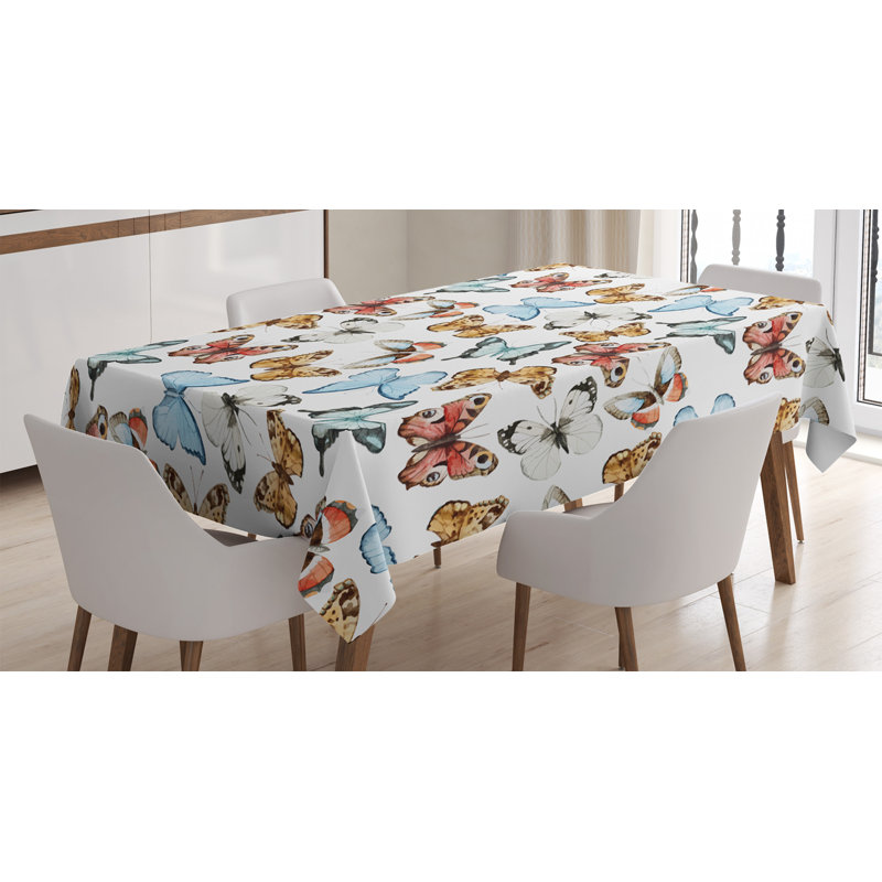 Butterfly Tablecloth, Various Colorful Butterflies Watercolor Style Wild Nature Bohemian Design Print, Rectangular Table Cover For Dining Room Kitchen Decor, 52" X 70", Multicolor