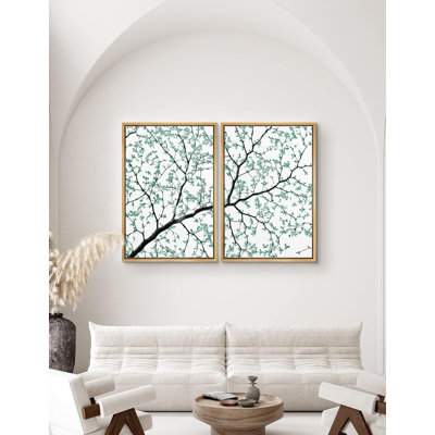 " Watercolor Style Illustration Of Tree Branch Leaves Nature Trees Modern Art Contemporary " 2 - Pieces