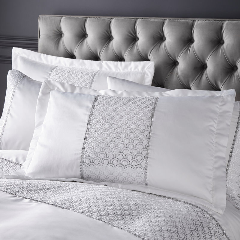 Deco Sequin Quilted Pillow sham Pair, White