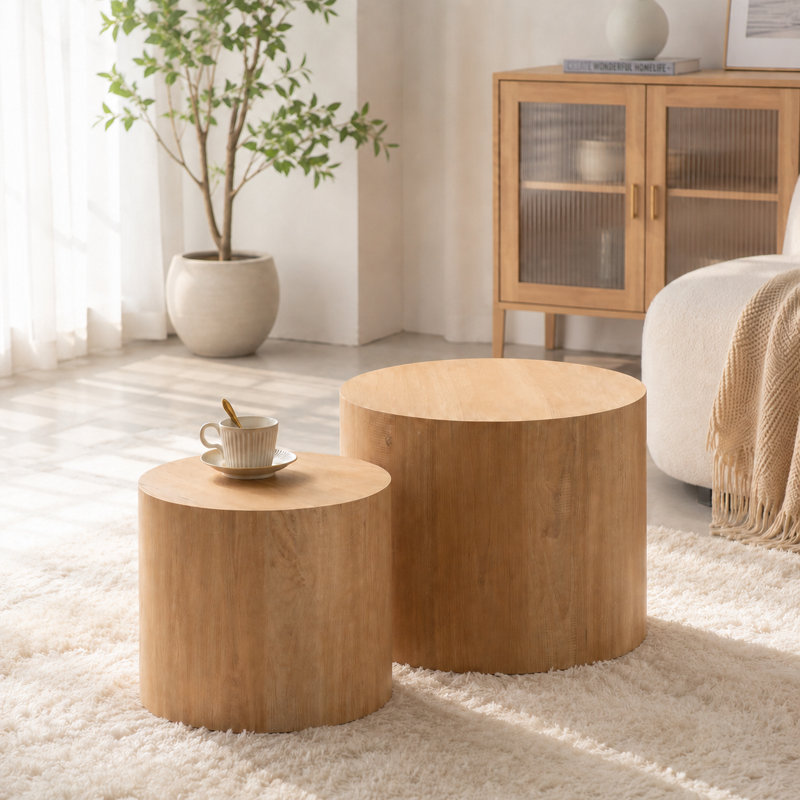 Tables d'appoint rondes en bois, Walnut