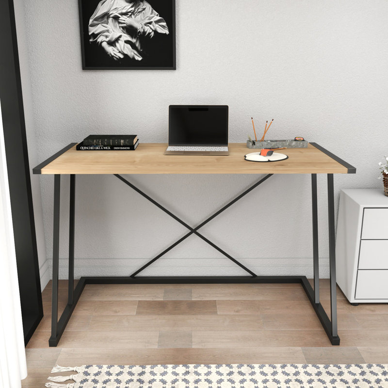 Lenes Metal Base Writing Desk, Oak/Black