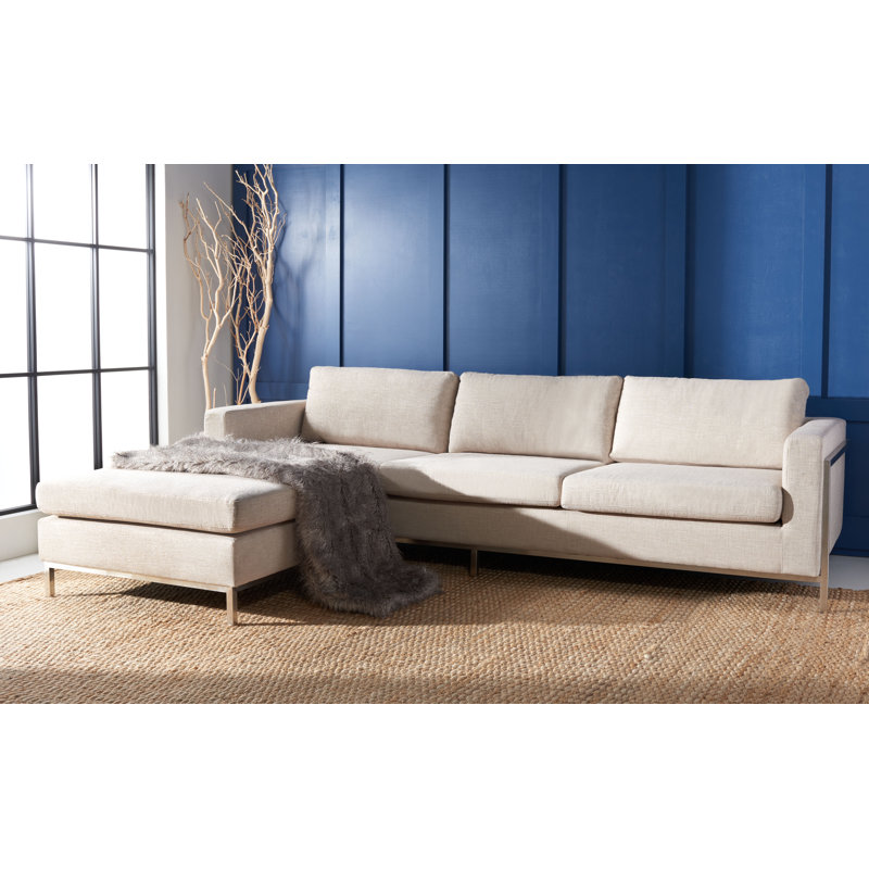 Davian Upholstered L-Shaped Sectional Reversible, Off White Wool Blend