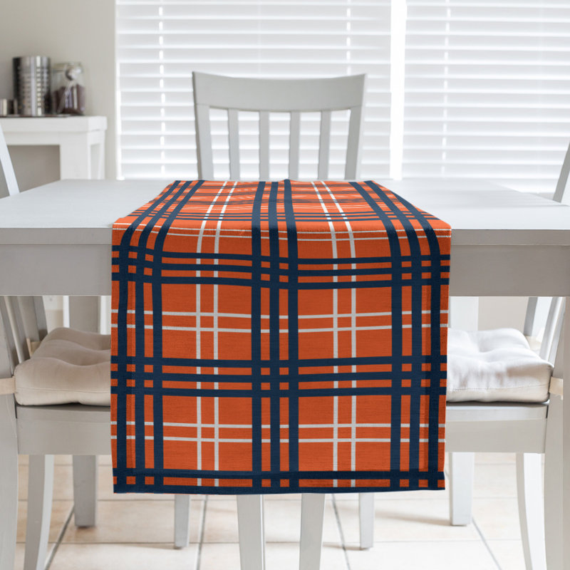 Paid Polyester Table Runner, 90" L x 16" W, Orange/White/Blue