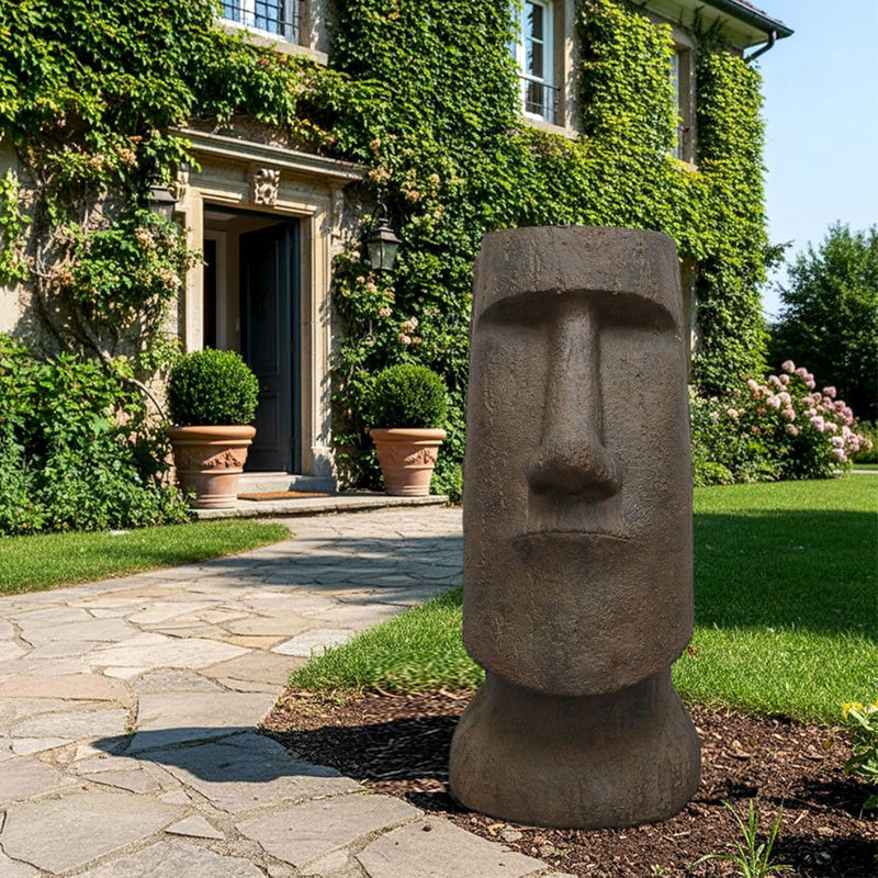 35.6" H Easter Island Head Statue - Iconic Moai Design Statue For Garden Yard Patio Lawn Porch Decor