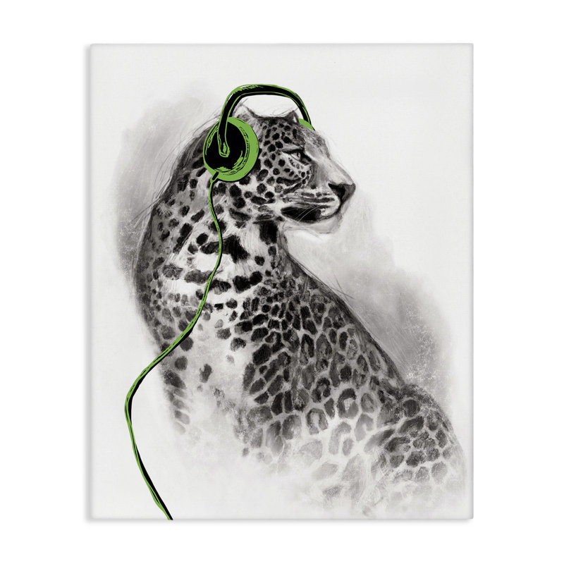 «Cheetah with Headphones», art mural sur toile par Masey St. Studios, H 30 po x l 24 po