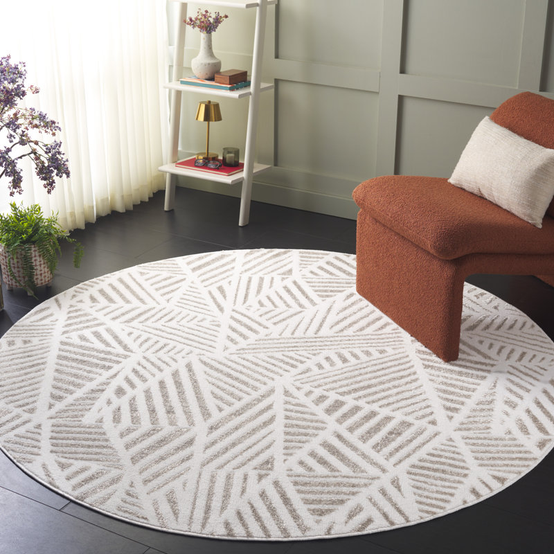 Tapis ivoire / gris Maya 116, Rond 6 pi 7 po