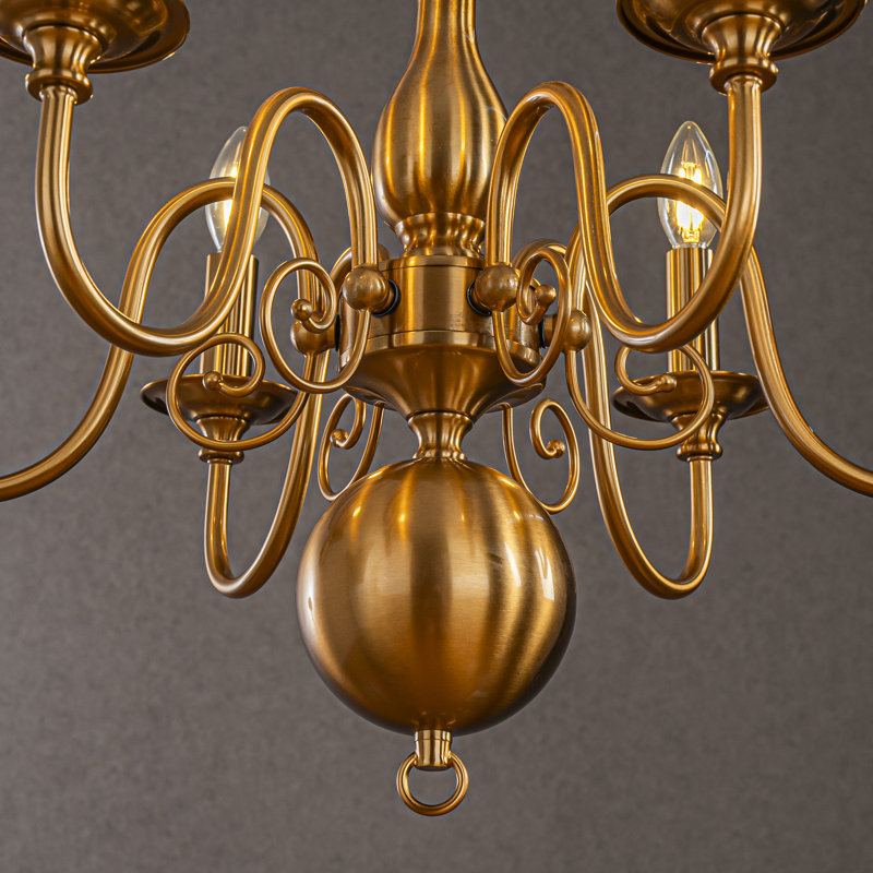 24'' 6-light Dimmable French Country Chandelier In Antique Brass Adjustable Vintage Candle Style Pendant Lighting For Dining Room Or Foyer