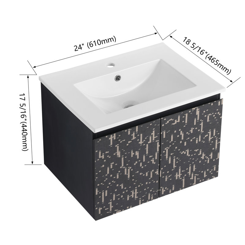 Meuble-lavabo mural simple 24 po Exmore avec 2 portes et plateau en céramique blanc Exmore