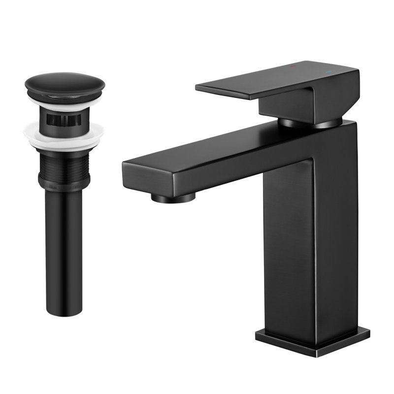 Robinet de salle de bains monotrou avec ensemble de drainage, Noir mat