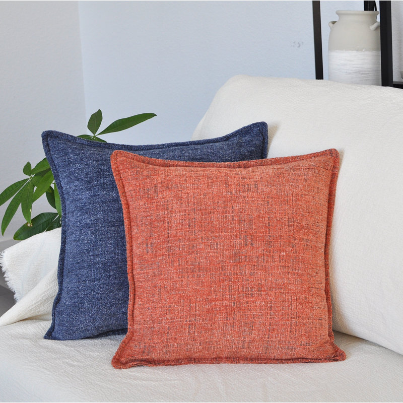 24x24 Orange Chenille Throw Pillow Covers Set of 2 with Piped Edges