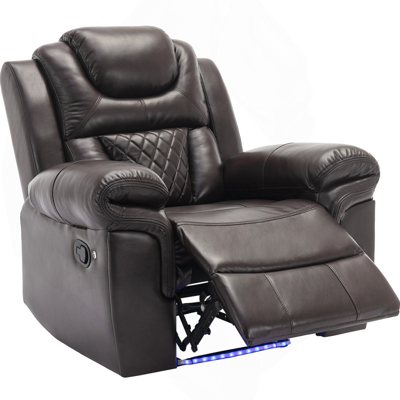 Home Theater Seating Manual Recliner Chair With Led Light Strip For Living Room,Bedroom, Brown