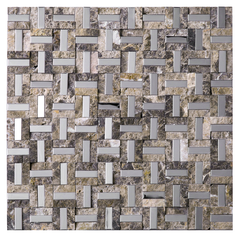 Carreau de mosaïque en marbre poli 12,01 po x 12,01 po Silver Brick, Brun / Argenté
