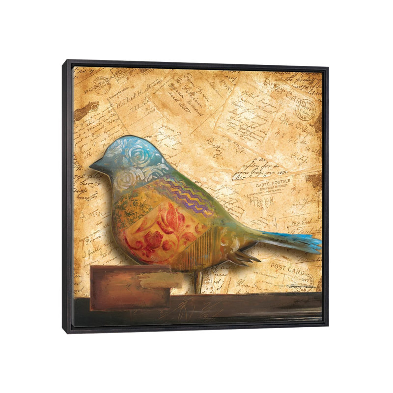 Impression d’art graphique, "Bird of collage I" par Patricia Pinto, Pas de tapis, H 26 po x l 26 po x P 1,5 po