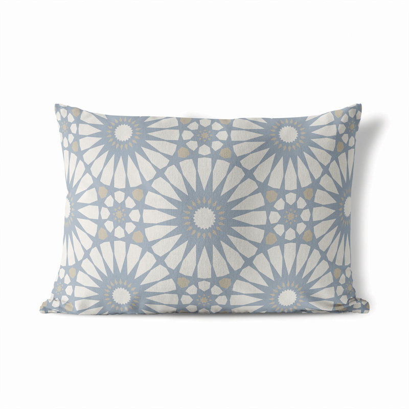Coussin lombaire d'extérieur à motif géométrique Sylvia, Bleu denim