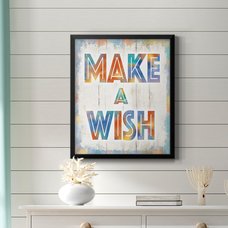 «Make A Wish», toile encadrée de qualité supérieure - prête à être accrochée, Noir, H 20 po x l 16 po