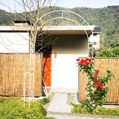 55'' X 94.5'' Metal Garden Trellis Arch, Cream White, Facilitates Plant Care, Outdoor White Wide High, For Climbing Plants