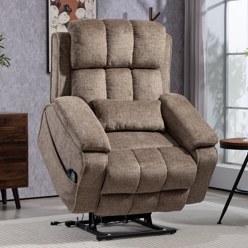 Dual Motor Chenille Power Lift Chair Lay Flat Recliner with Massage and Heating,400LBS, Greige