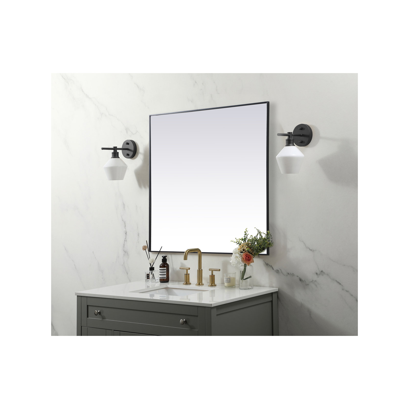 Valparaiso Metal Square Wall Mirror, 48"  x 48" , Black