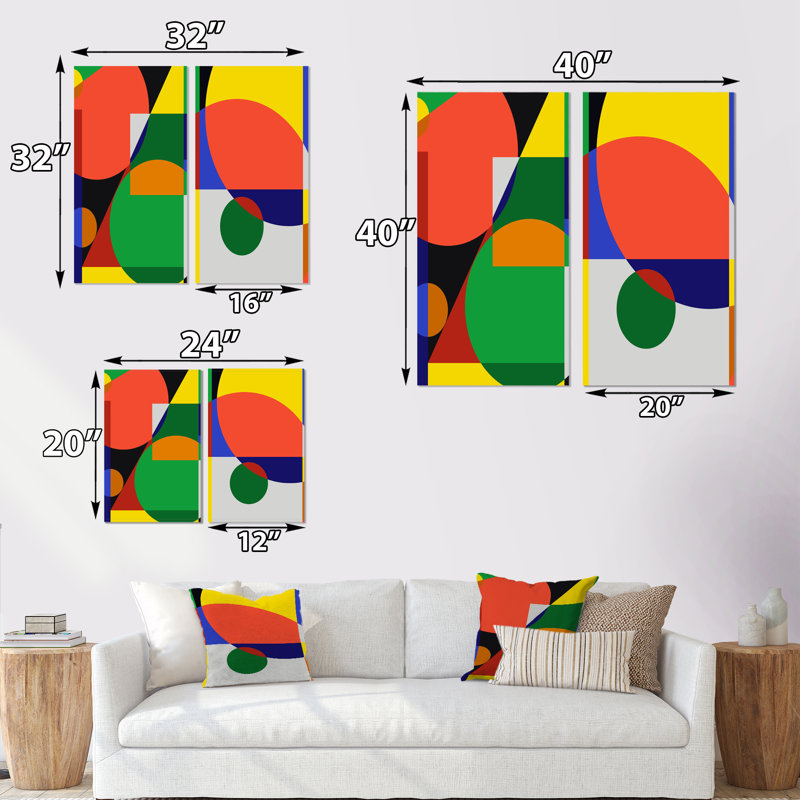 «Retro Abstract Colorful Colorful Geometric Designs XV», ensemble de 2 impressions, Toile tendue, H 20 po x l 24 po x P 1 po