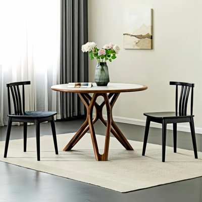 Solid Wood Dining Chairs Set of 2, Cylindrical Round Back Kitchen Dining Side Chairs for Dining Room & Farmhouse