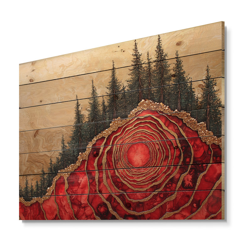 Chemin forestier de l'Opale de feu, rivière en pierre IV - Art mural en bois forêt - sur bois de pin naturel