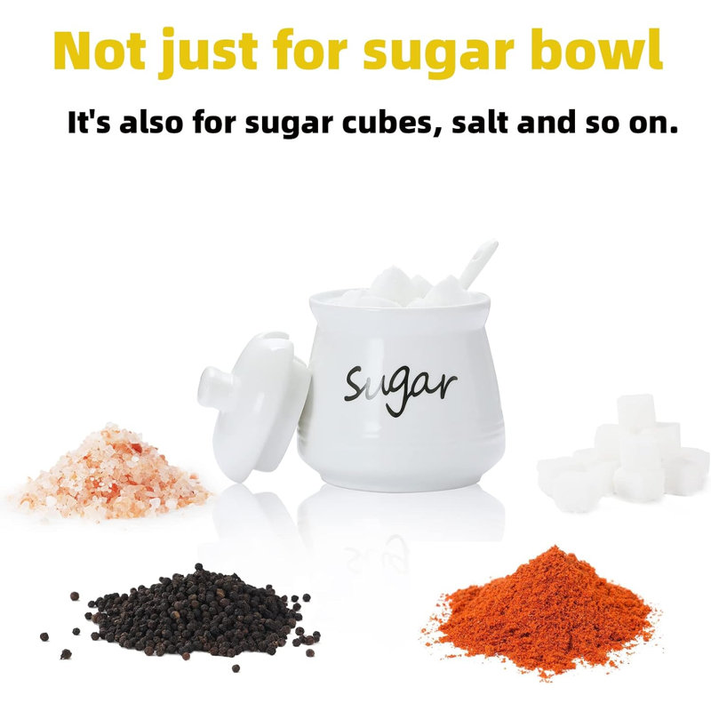 12oz White Ceramic Sugar Bowl with Lid and Spoon