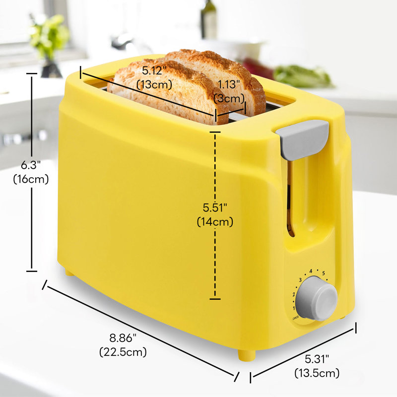 2 Slice Stainless Steel Toaster, LCD Display, Touch Button, 1.13" Wide Slot, Jaune