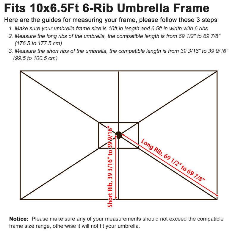 Parasol de remplacement pour terrasse de 10 pi x 6,5 pi, Rouge / blanc