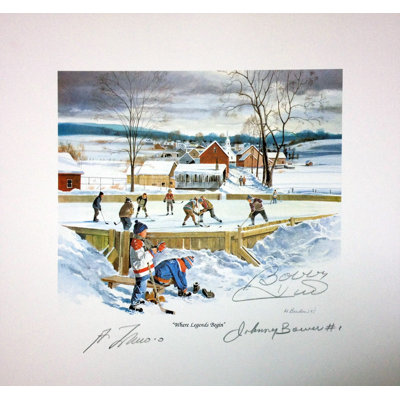 Où la légende commence, signée par Bower, Hull et Lafleur - NHL Icon 10 po x 10 po certifiée COA à collectionner