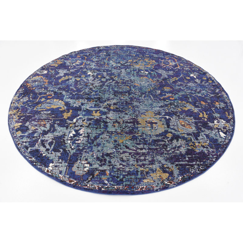 Tapis oriental bleu marine Mignonette, Rond 8 pi
