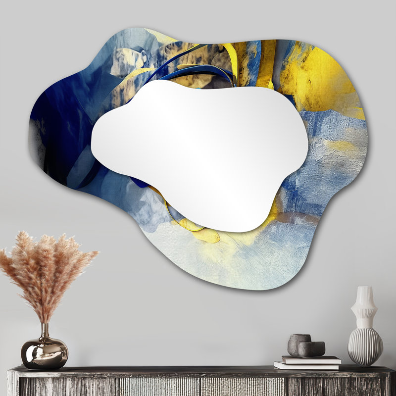 Southern Sunrise Abstract Expressionism I - Abstract Collages Cloud Decorative Mirror, Modern Asymmetrical Large Wall Mirror, Printed Metal Art