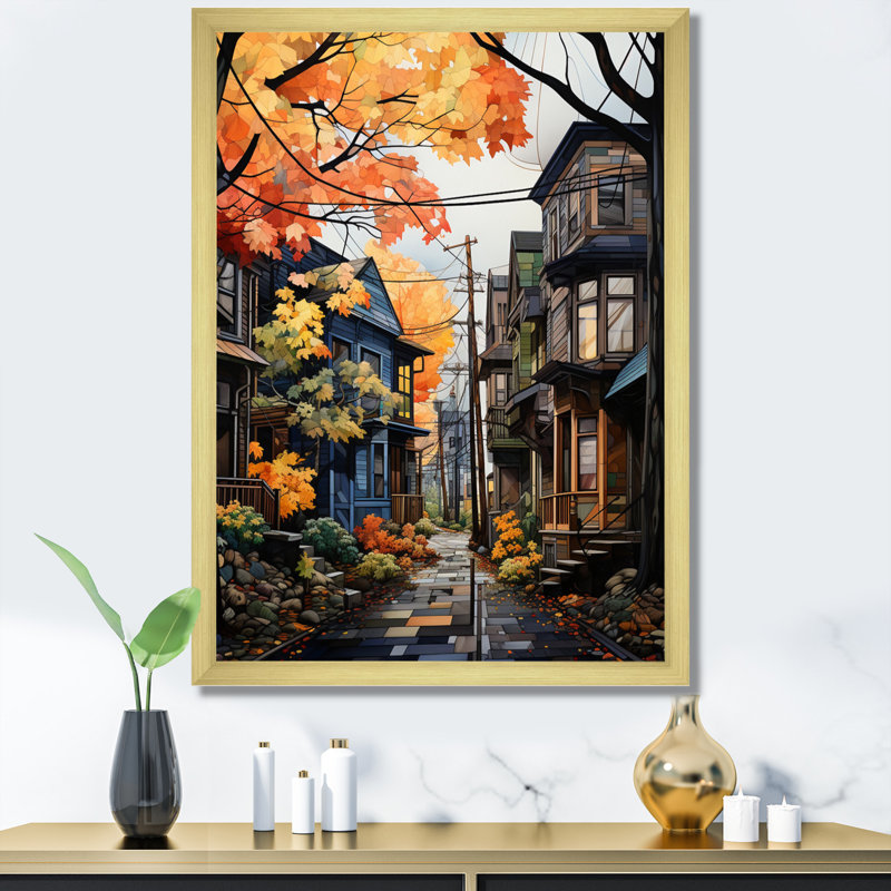 «Cityscape Alleyway Patchwork I» - Impression, Encadrement doré, H 32 po x l 16 po x P 1 po