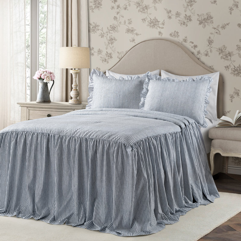 Reyna Microfiber Reversible 3 Piece Bedspread Set, Queen Bedspread + 2 Standard Shams, Navy
