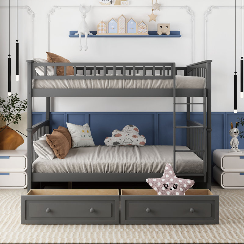 Lit superposé standard en bois Gerolama , Gris, Double