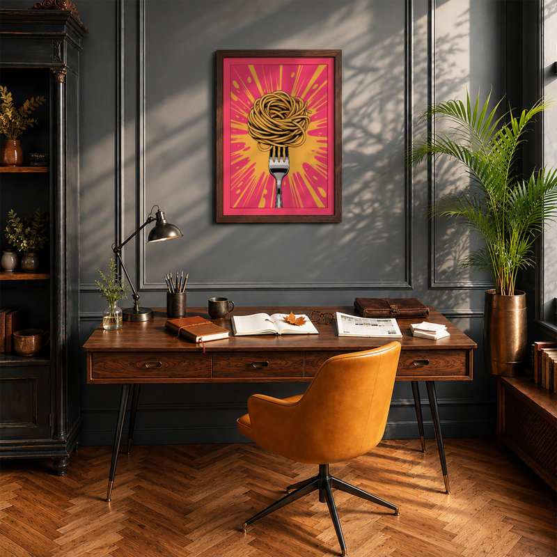 Fork And Pasta Pop Modern - Print, Walnut, A4 - 29.7 x 21.0 cm