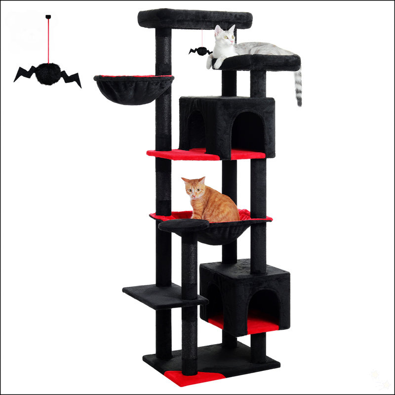 Arbre à chat 69 po pour grands chats d'intérieur, Noir, noir, noir, noir