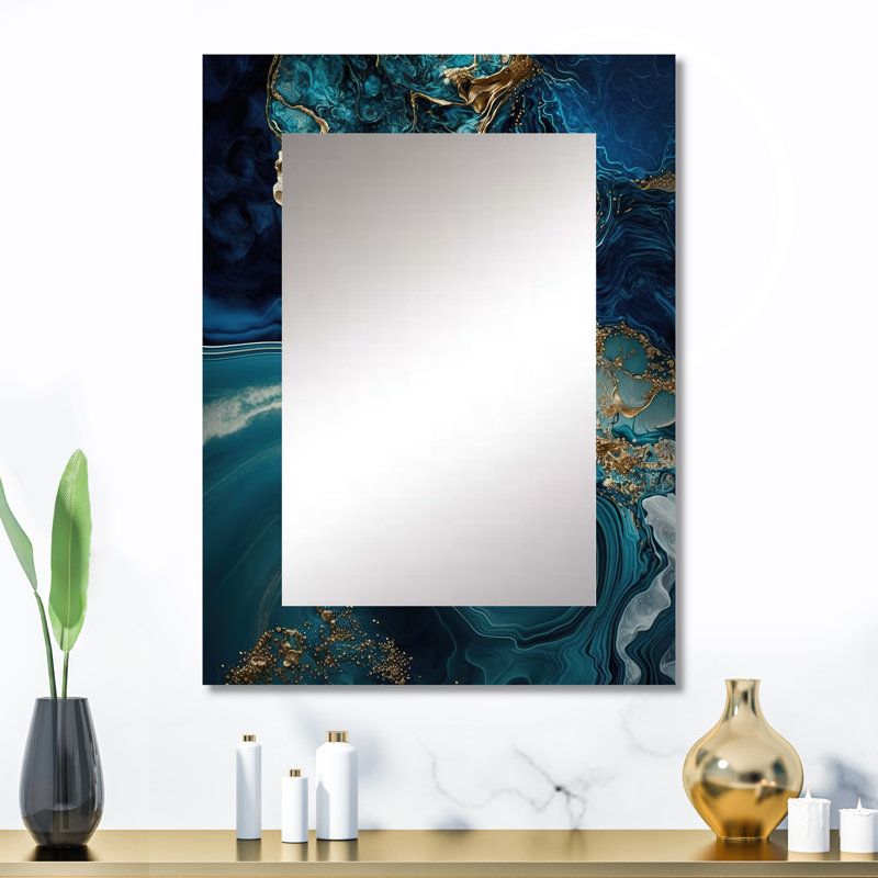 Abstrait Geode Turquoise I - miroir en marbre, miroir mural décoratif turquoise, impression d'art en métal, 32 po x 24 po