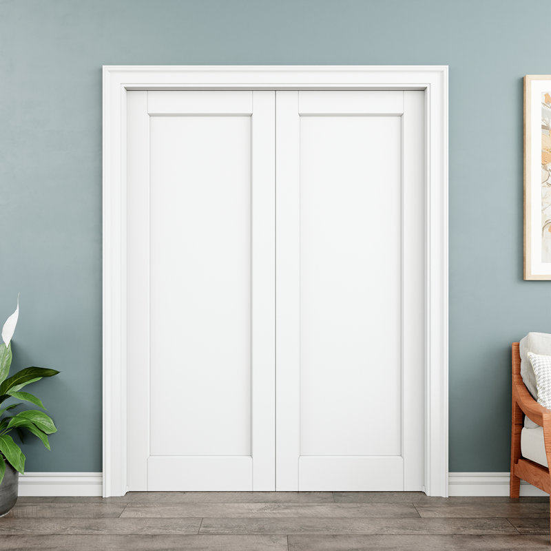 Ensemble de quincaillerie pour porte coulissante avec porte coulissante blanche, 60 po x 80 po (2 portes)