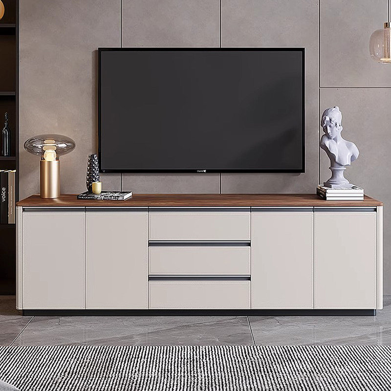 Meuble télé haut de gamme sur pied, Beige, 23.62"H x 70.87"W x 13.78"D