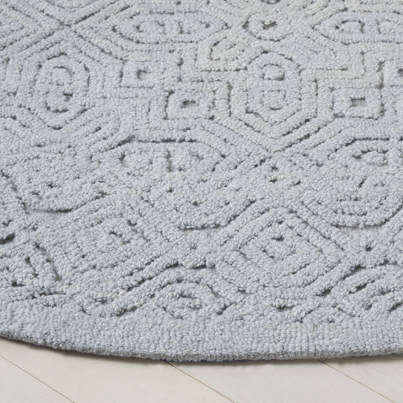 Thionville Hand Tufted Wool/Cotton Abstract Rug in Silver, Round 6'