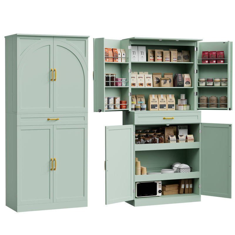 Garde-manger de 71 po de hauteur avec 6 tablettes suspendues, 2 tiroirs coulissants et des tablettes réglables, Vert
