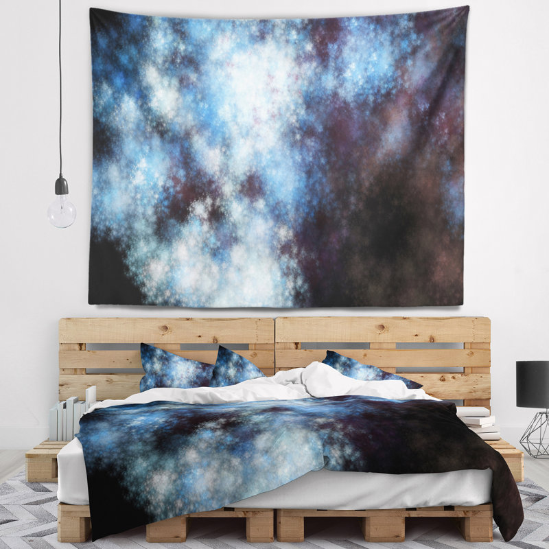 Tapisserie abstraite bleu blanc et ciel étoilé, H 68 po x l 80 po