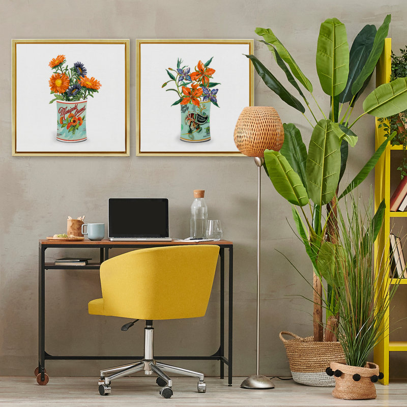 Ensemble de 2 cadres flottants Nostalgic Marigold & Lily Bouquets, design par Val Rhodes, 25 x 25